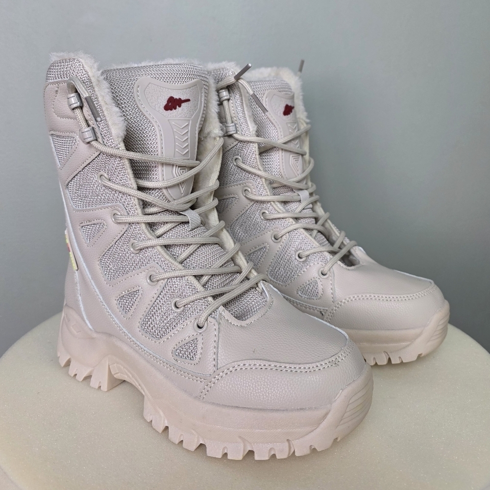 Waterproof Cream Snow Boots Outdoor Mid-tube Lace-Up Size 38EU - Picture 7 of 15